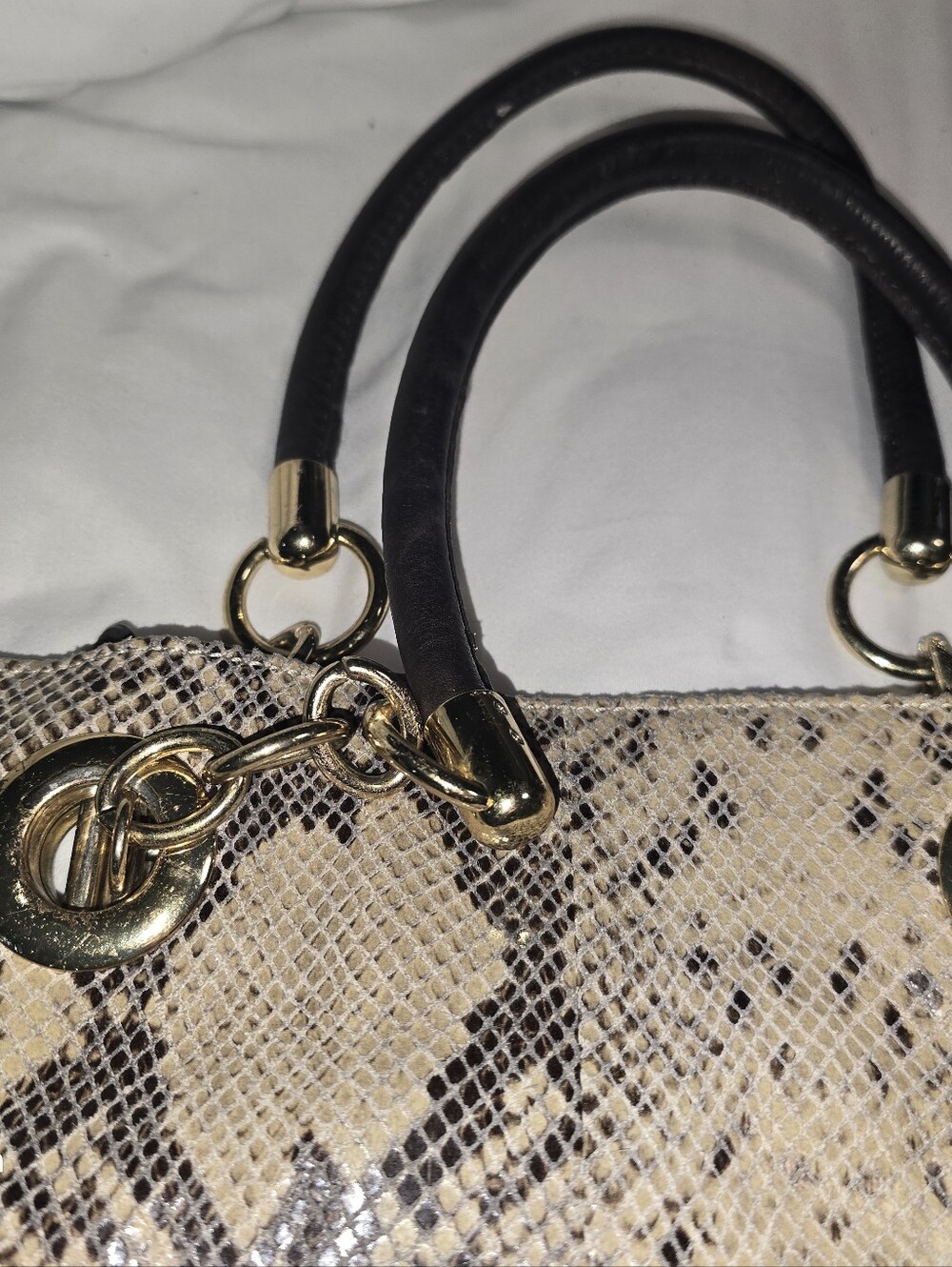 Vintage * Cynthia Rowley Snakeskin Tote * Purse * Leather Bag * Gold Trim - Picture 10 of 13